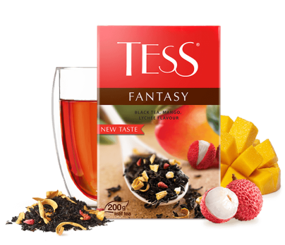 Black tea, mango, lychee flavour TESS Fantasy leaf 200g photo