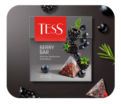 Black tea with blackberry and blackcurrant flavour TESS Berry Bar piramids 20pcs. photo