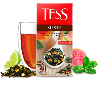 Black tea, citrus peels, mint, guava and lime flavour TESS Siesta in bags 25 pcs. photo