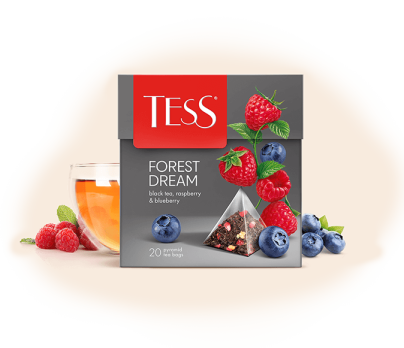 Black tea with raspberry and blueberry flavour TESS Forest Dream piramids 20pcs. photo