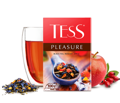 Black tea, rosehip, apple TESS Pleasure leaf 100g photo