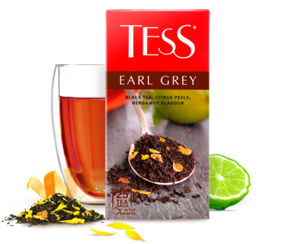 Black tea, citrus peels, bergamot flavour TESS Earl Grey in bags 25 pcs. photo