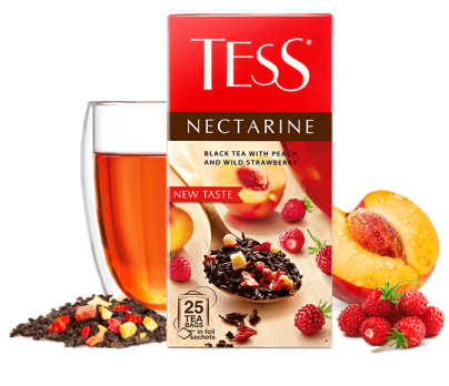 Black tea with peach and strawberry TESS Nectarine in bags 25 pcs. photo