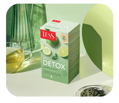 Green tea with cucumber and lime flavour TESS Detox in bags 20 pcs. photo